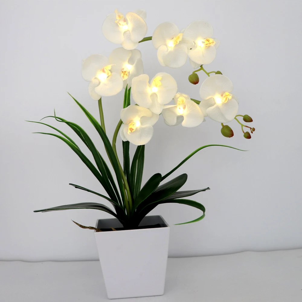 LED Battery Lighted Flower in Pot, Orchid Flower, Orchid Blossom, Phalaenopsis Orchid, Holiday, Wedding, Home Decoration, Gift