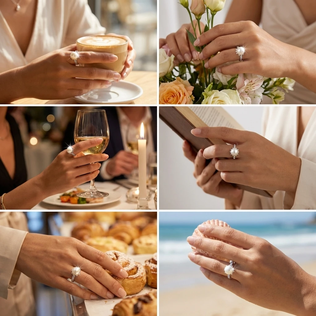 Exquisite Imitationsperlen CZ-Ringe für Damen, Luxuriöse Zirkonia-Ringe, Modischer Ästhetischer Schmuck für Hochzeit und Partys, Geschenke – Detail 4
