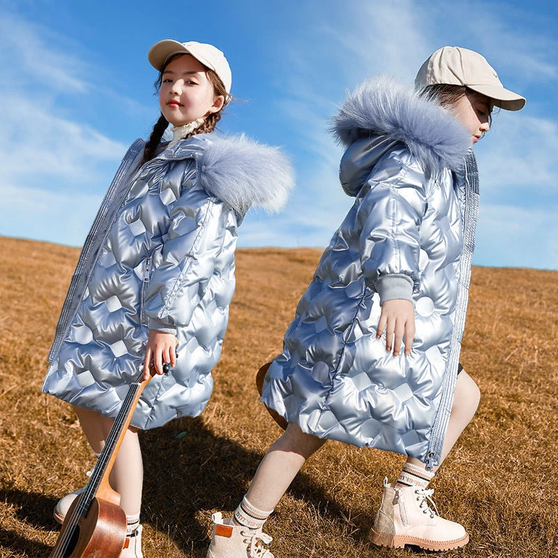 2026 New Girls Clothing Winter Warm Down Cotton Jackets Children Parka Faux Fur Collar Coat Thicken Overalls Hooded Kids Clothes