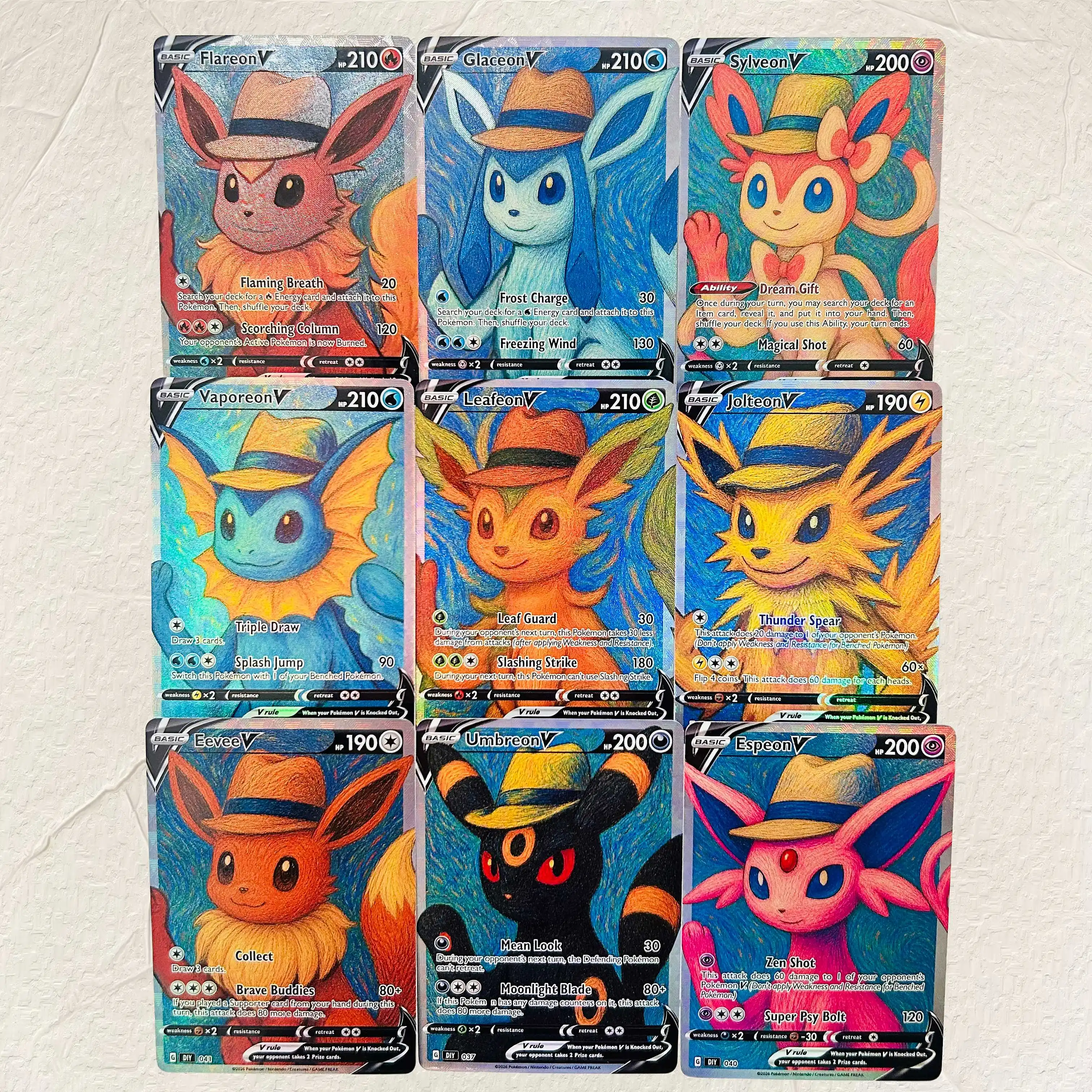 DIY Eevee Flareon Glaceon Sylveon Vaporeon Leafeon Jolteon Umbreon Espeon 9Pcs Foil Texture Cards Premium Anime Collection Cards
