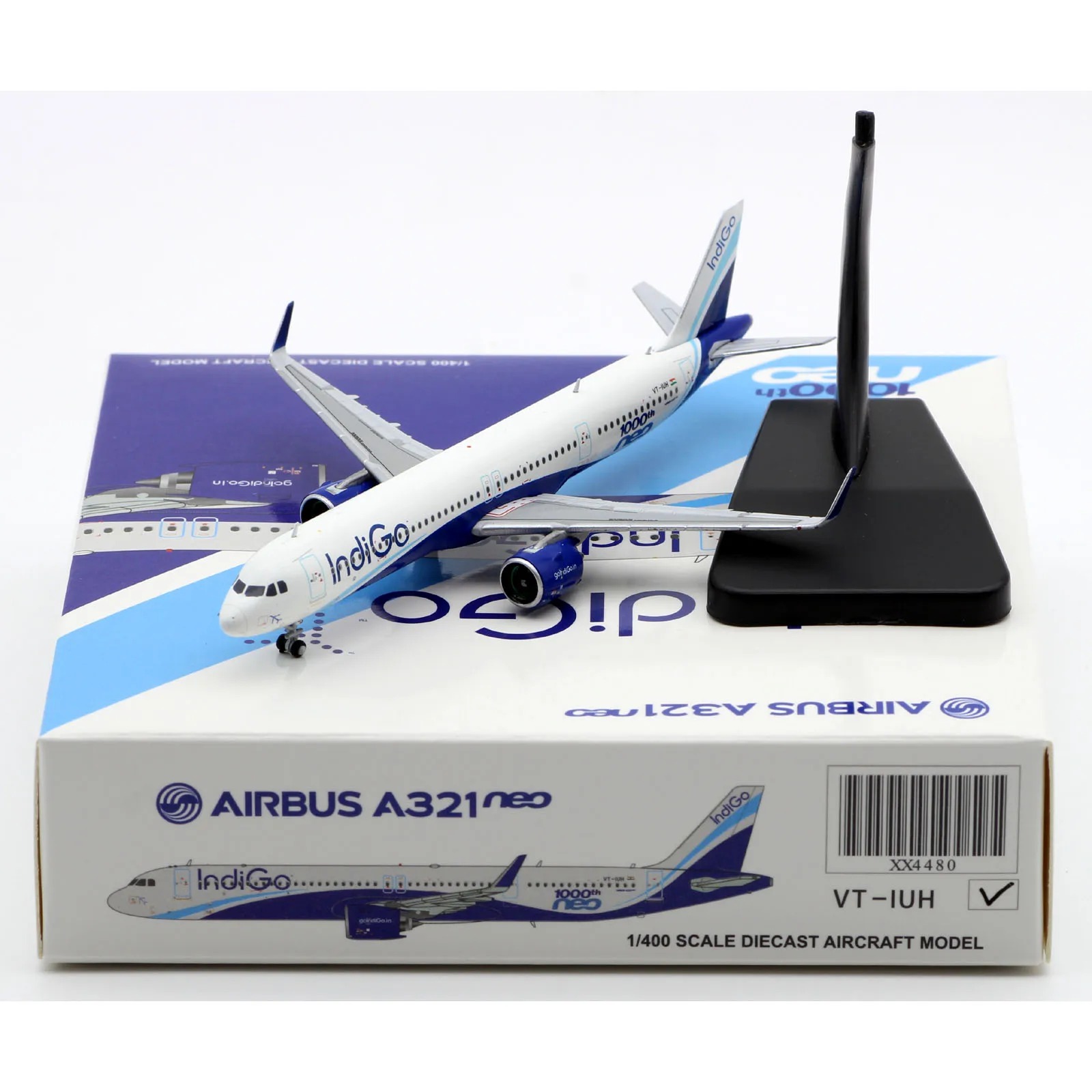 

XX4480 Alloy Collectible Plane Gift JC Wings 1:400 IndiGO Airlines Airbus A321neo Diecast Aircraft JET Model VT-IUH With Stand