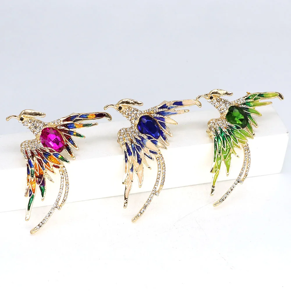 Fashion Exquisite Crystal Phoenix Bird Corsage Brooch For Women Rhinestone Elegant Banquet Party Office Pin Buckle Jewelry Gifts