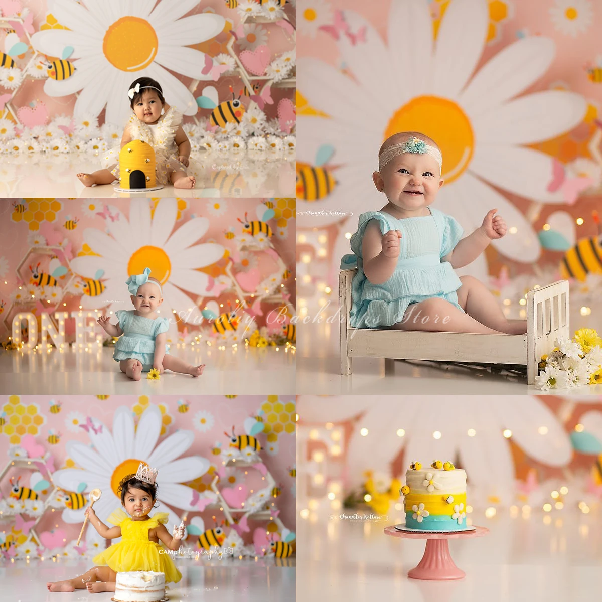 

Bee Garden Backdrops Kids Baby Birthday Photorgaphy Props Child Adult Photocall Decors Cake Smash Spring Floral Background