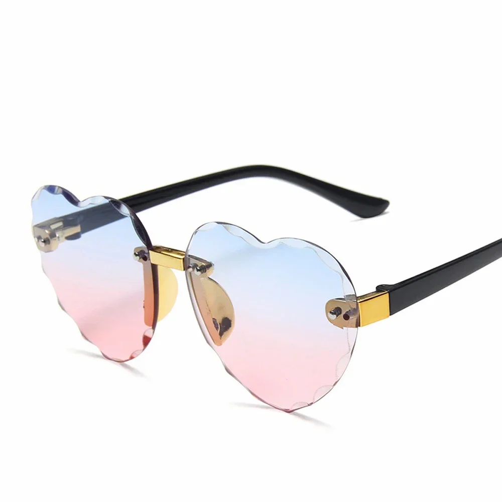 XaYbZc Child Cute Heart Rimless Frame Sunglasses Children Kids Gray Pink Red Lens Fashion Boys Girls UV400 Protection Eyewear