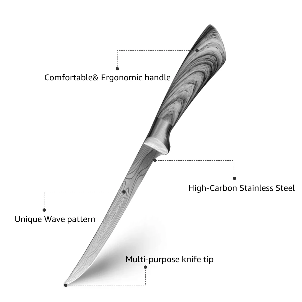 Stainless Steel Fishing Knife 6 Inch Fillet Boning Knife Chef Knives Imitated Damascus Pattern Utility Cleaver Kitchen Tool