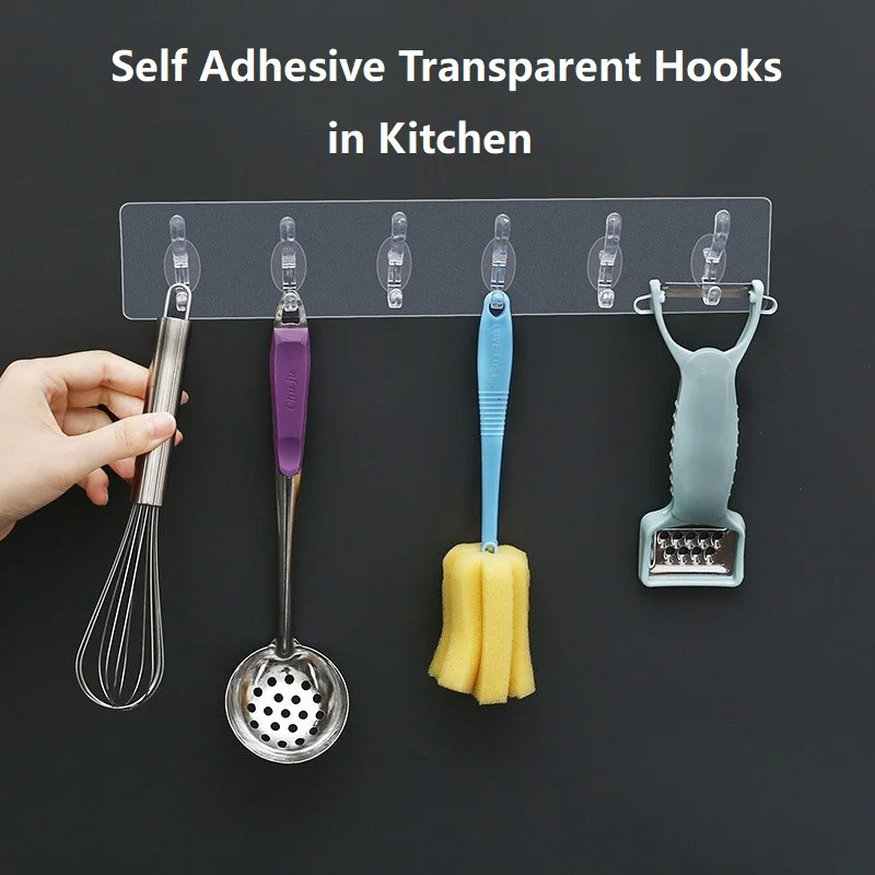 Traceless Adhesive Hooks - Transparent Self Adhesive Hooks Hold 5kg Heavy Duty Sticky Hooks for Hanging Clothes Robes Kitchen