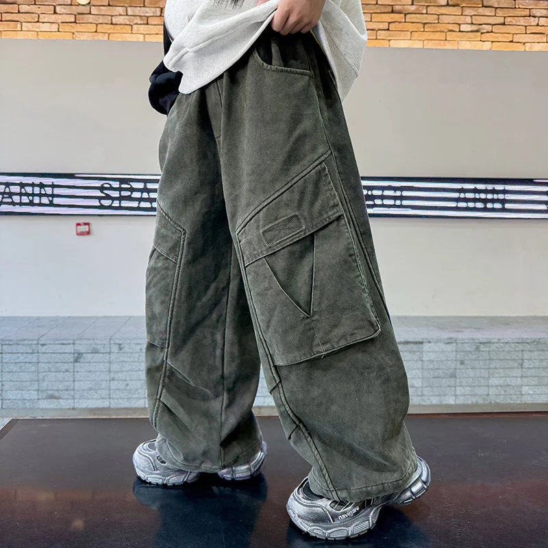 

Boy Pants Ages 4-14Y Tween Boy Spring Autumn Utility Pants Teenage Child Streetwear Baggy Trousers Children Fashion Jogger Pants