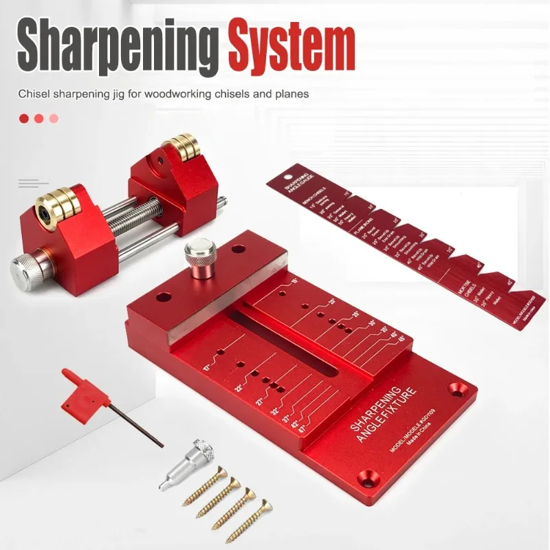 

Sharpening rack, angle fixture, angle gauge, woodworking chisel, sharpening system, honing guide rail