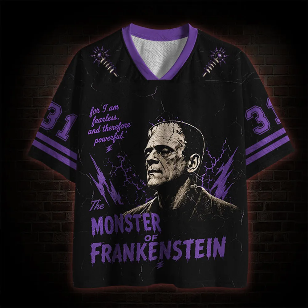 Halloween Retro Gothic Dark Unisex Jersey,Vintage Spooky Monster Lightning Graphic,Adult and Kids Available,For Party Festival
