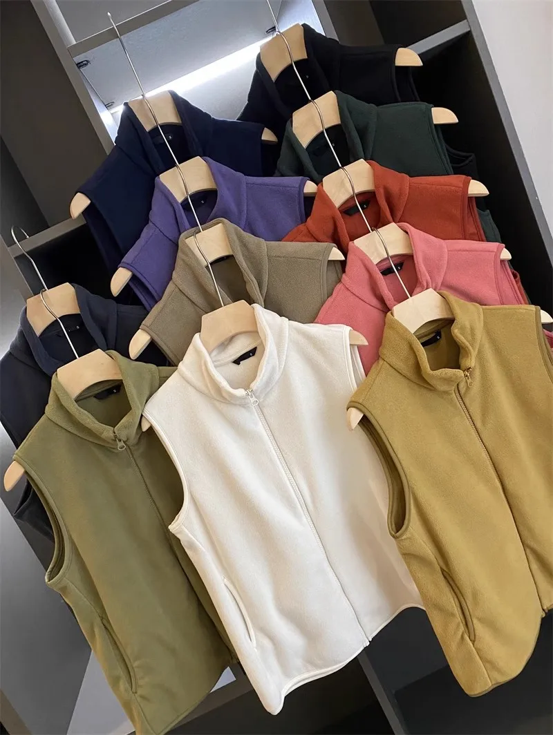 

Women's Loose Fit Warm Fce Jaet Stand Collar Simple Design Casual Vest Autumn 2023 New Arrival Comfortable Outerwear