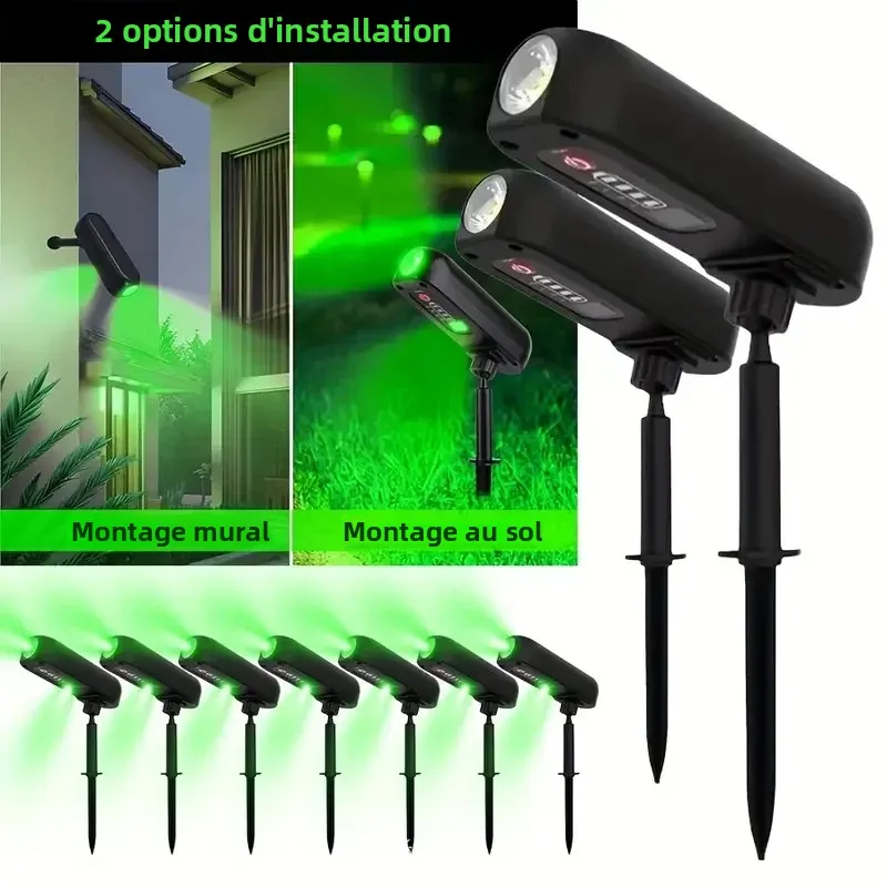 Projecteur solaire et applique murale 2 en 1, étanche IP55, LED verte/chaude, pour jardin, cour, allée, ambiance décorative, éclairage d'arbre