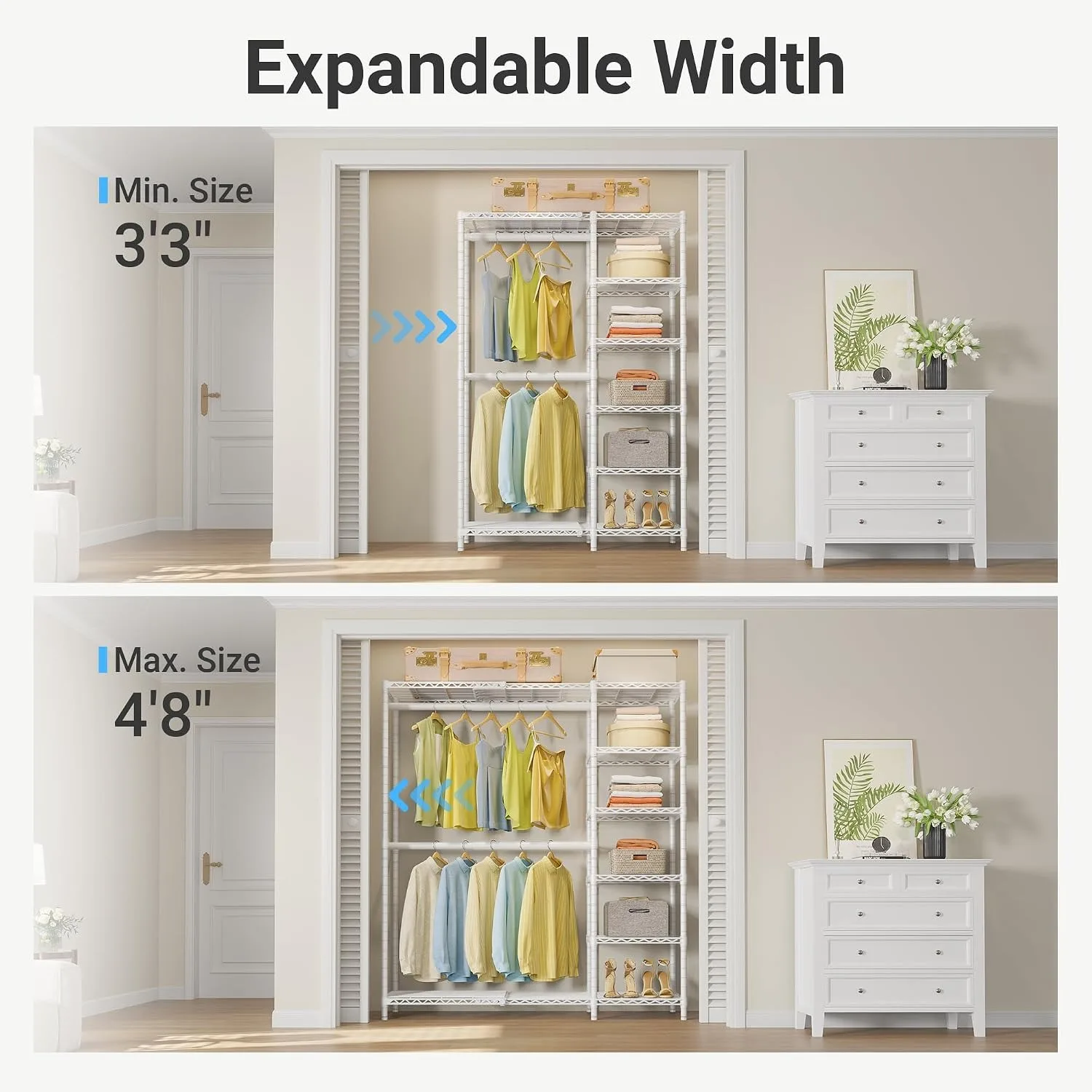 Expandable Reach-in Closet Racks Adjustable from 3'3