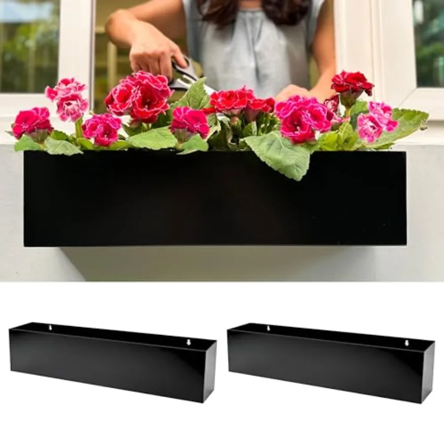 

LaLaGreen Wall Planter 24 Inch 2 Pack Rectangular Metal Hanging Flower Pot for Succulents Carbon Steel Black Long Window Sill B