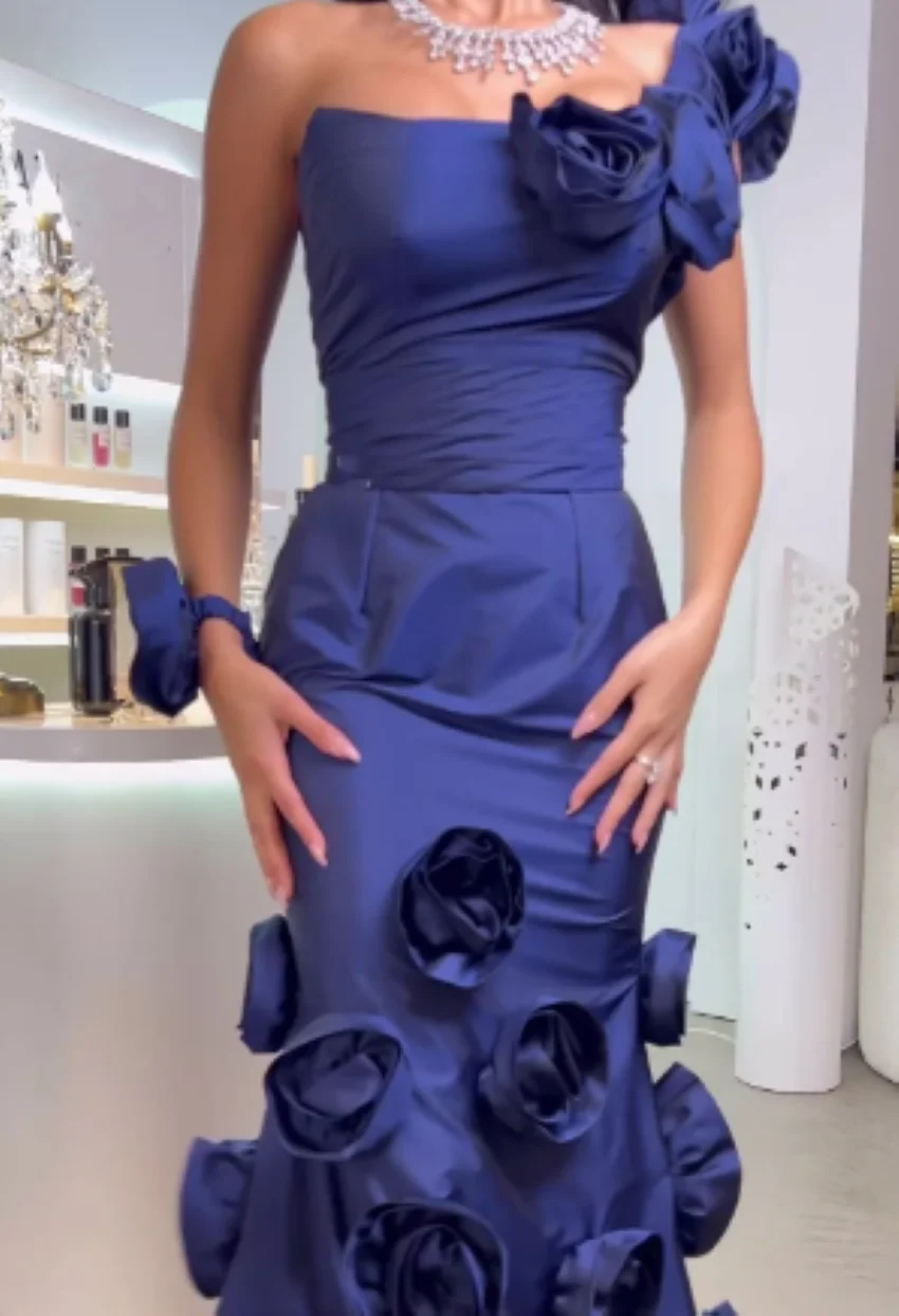 Платье кисти для Quinceanera/изысканное платье с одним плечом Русалка с цветами атласное Деловое платье для торжественных случаев вечерве 2023 ве