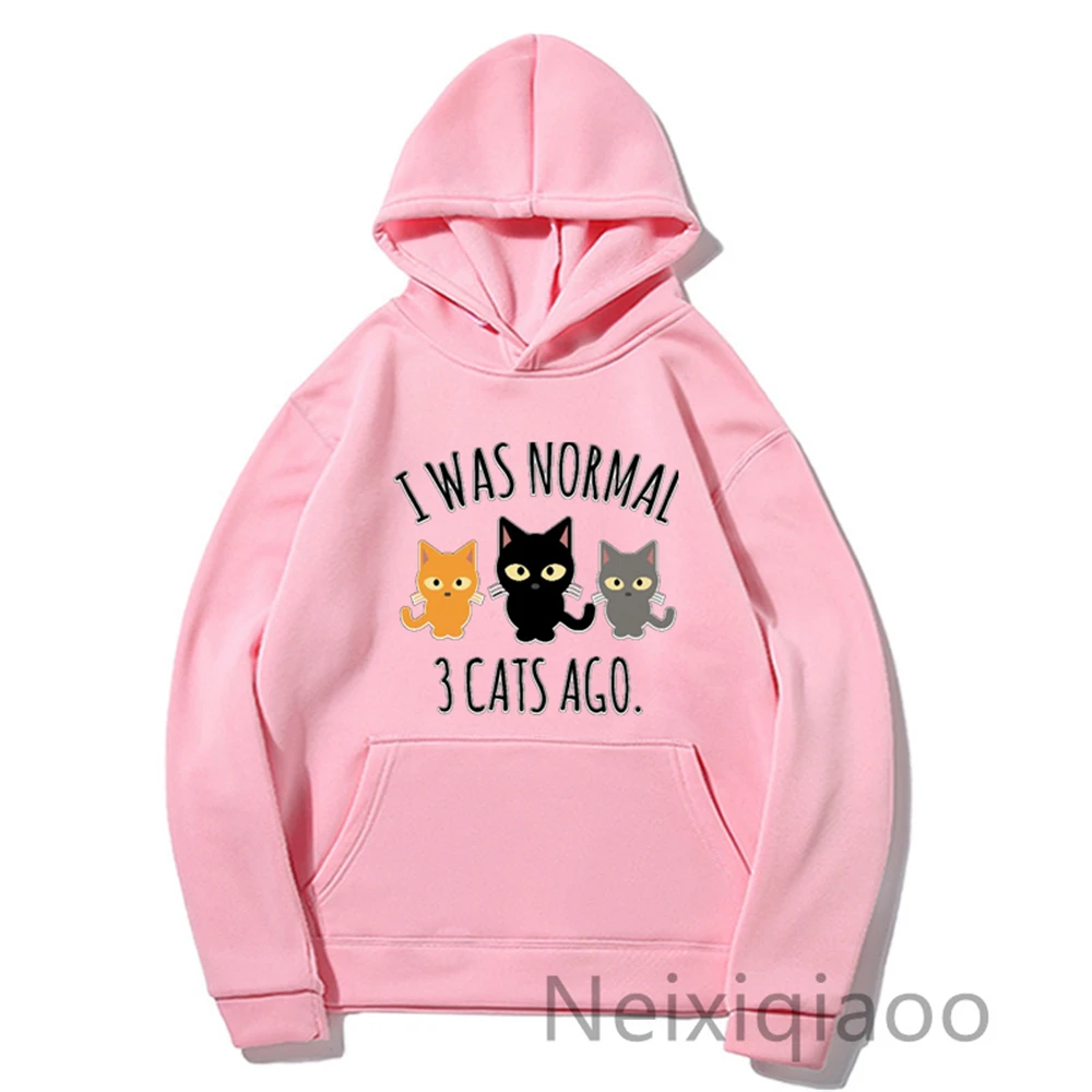 Plus Size I Was Normal 3 Cats Ago Women Men Cute Sweatshirt Fashion Autumn Winter Hip Hop Street Fleece Pullovers Hoodies