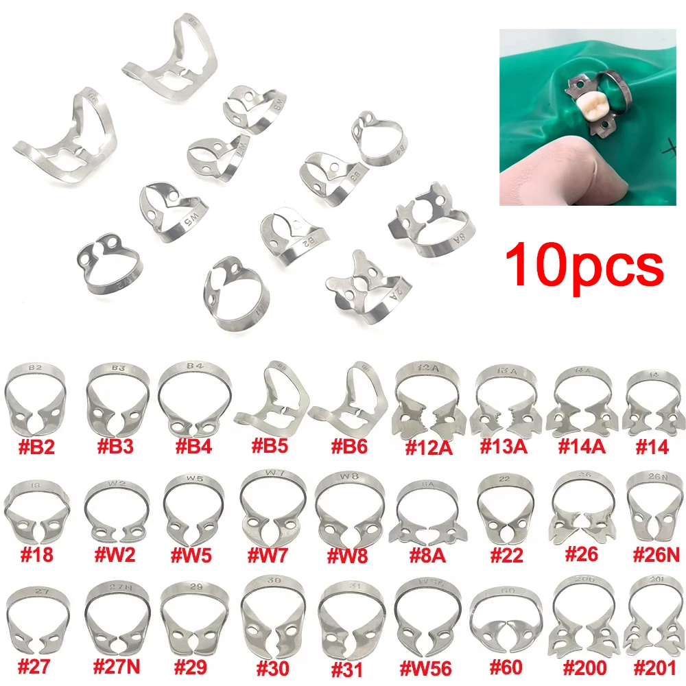 

10PCS Dental Rubber Dam Clamps Stainless Steel Endodontic Clips for Root Canal Treatment Orthodontic Tools 50 Size