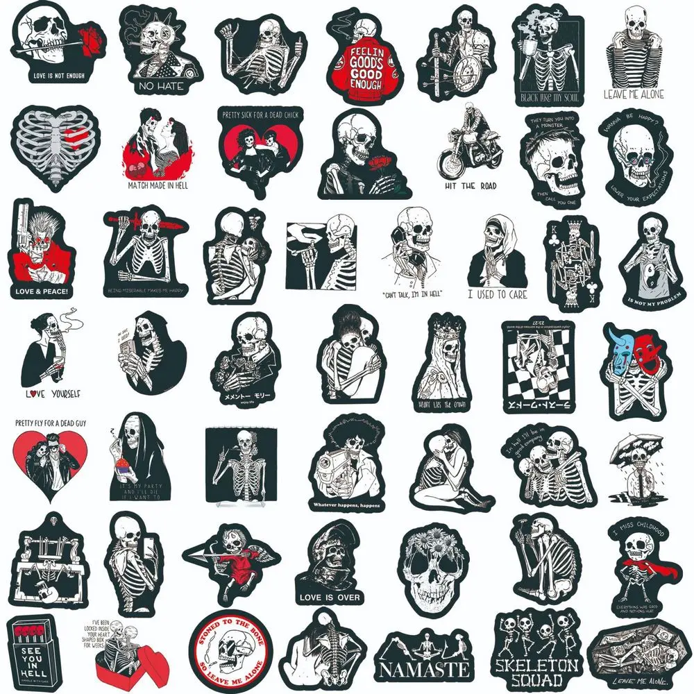 50pcs Cool Skull Stickers Skateboard Car Bike Laptop Guitar Travel Luggage Trolley Retro Punk Vinyl Decals Skeleton Sticker Bomb