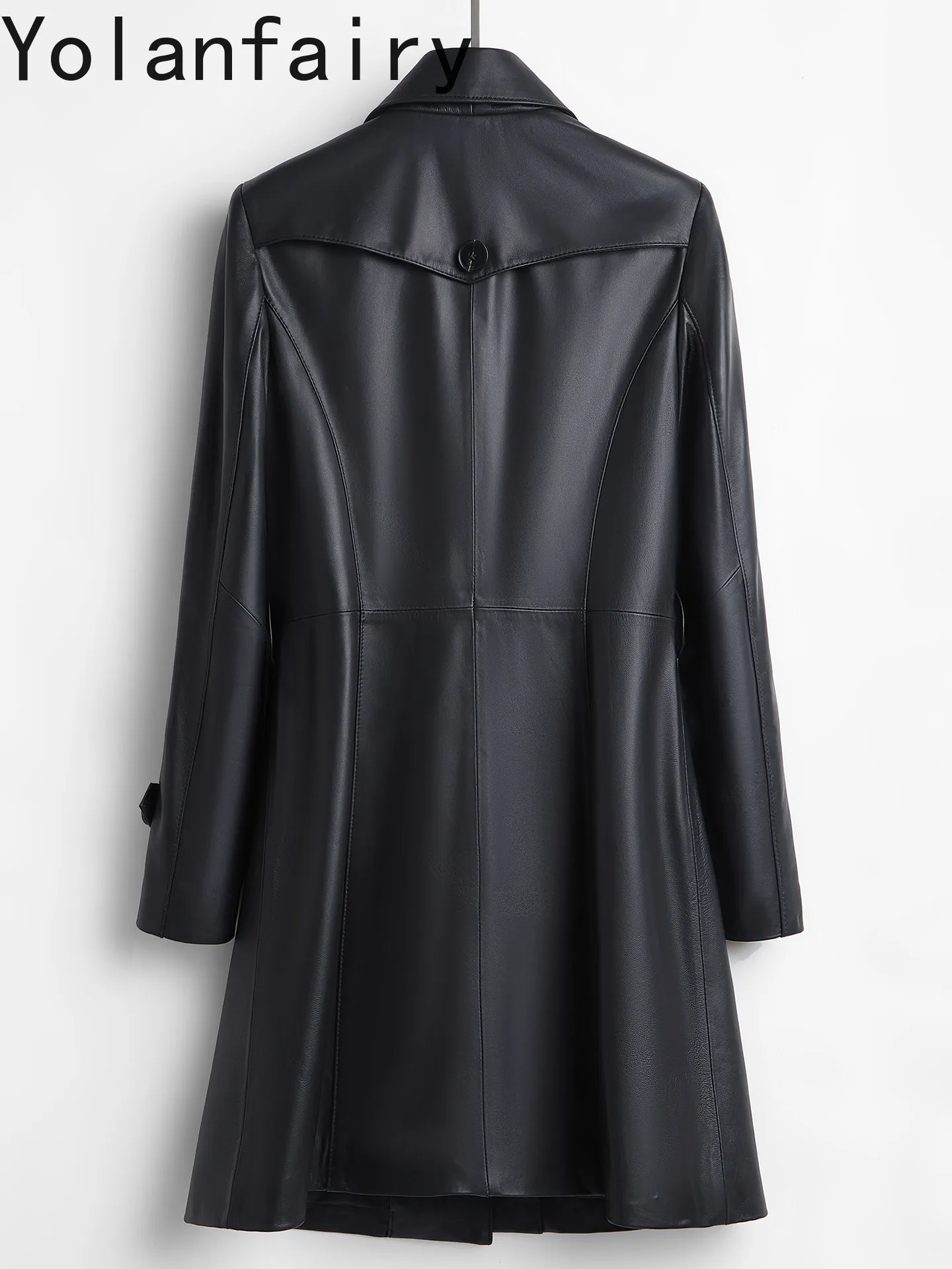 YOLANFAIRY 2026 New Spring Autumn Genuine Sheepskin Leather Trench Coat Women Mid-length Real Leather Jacket Fashion Chaquetas