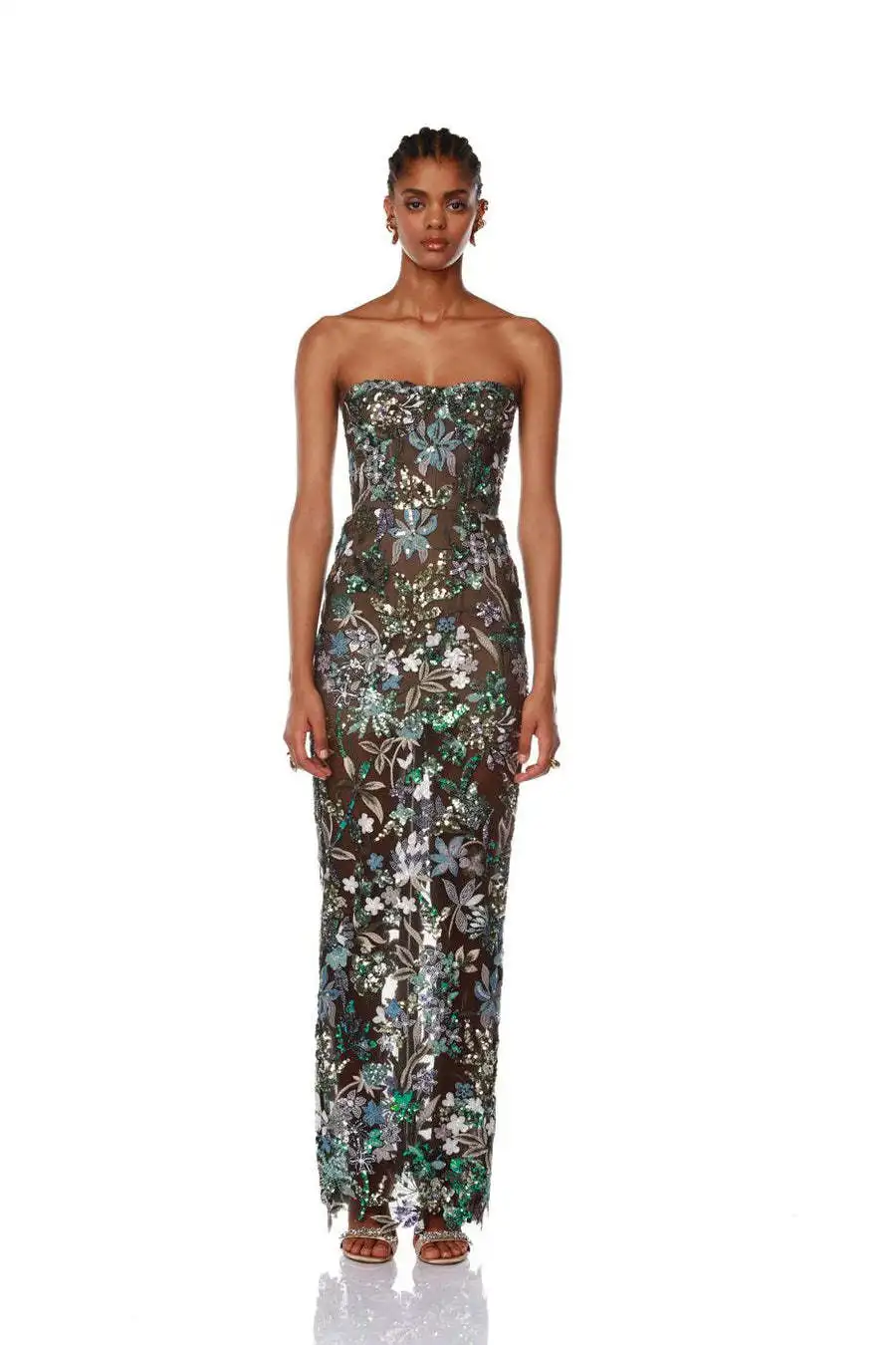 

2025 Summer Bra Heavy Industry Sequins Split Long Dresses Women's Elegant Celebrity Club Party Evening Dress Wholesa New Style