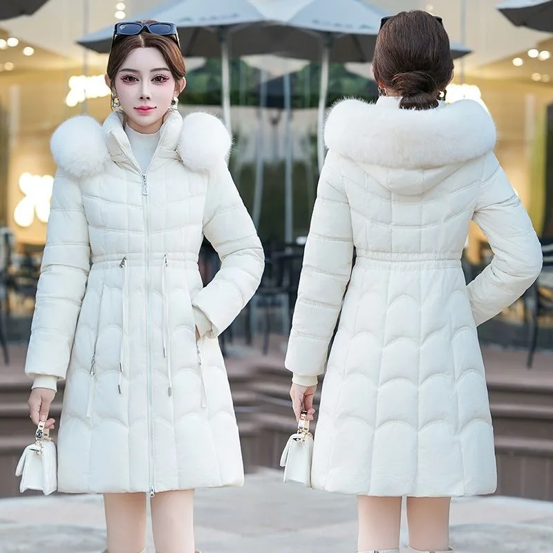 

Women's Winter Thicker cozier Longline Hooded Coat with Fur Trim - 2025 Slim Fit Warmth-Enhancing Outfit for Over-the-Knee Style