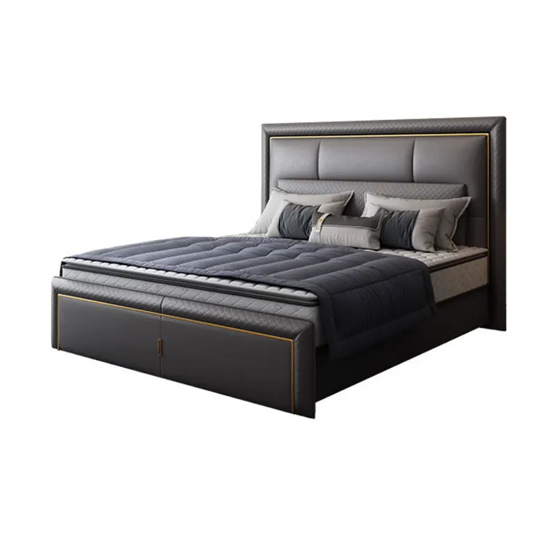 

Italian style, light luxury, leather bed, simple, high-end, first layer cowhide, bedroom
