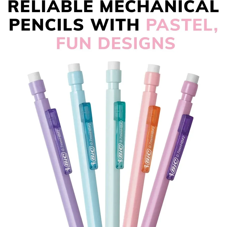 أقلام رصاص ميكانيكية مقاس 0.7 مم مكونة من 24 قطعة مع ممحاة ومستلزمات مدرسية ومكتبية كبيرة