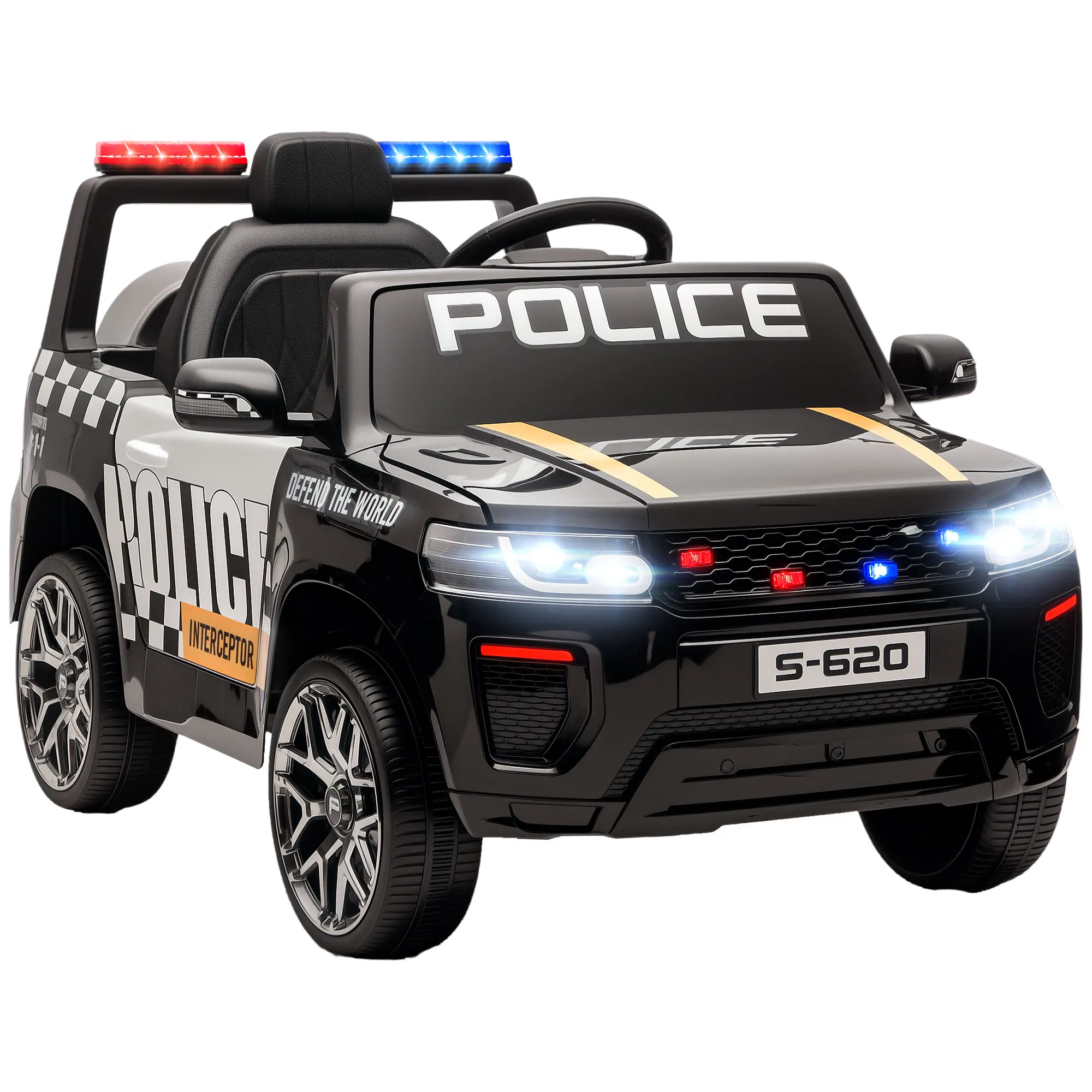 AIYAPLAY Coche Eléctrico para Niños de Policía con Mando a Distancia Motor Doble Sirena Suspensión en 4 Ruedas y Faros