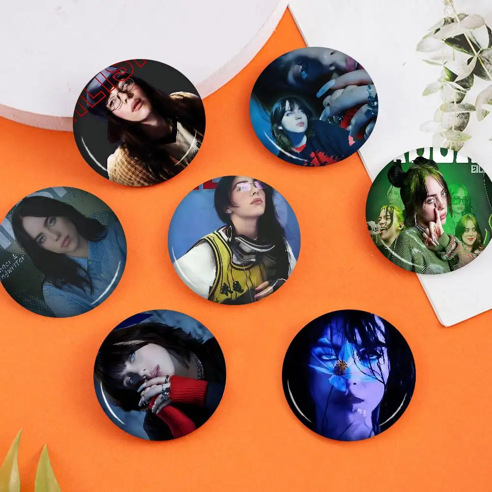 Fashion B-Billie E-Eilish Singer 58mm Cute Anime Figure Icon Badge Handmade Tinplate Brooch For Backpack Clothes Chest Ornament
