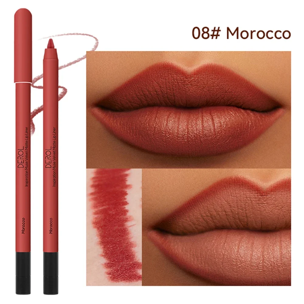 Mistfluweel Lipliner Pen Gladde Waterdichte Nude Bruine Lip Liner Potlood Met Puntenslijper Non-Stick Cup Lippenstift Vrouw Lip Cosmetica