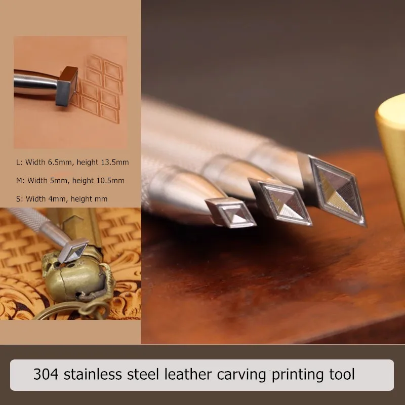 Diamond Shaped Leather Carving Printing Tool 304 Stainless Steel Vegetable Tanned Leather Stamping Process Print Punch Machine - Image 2