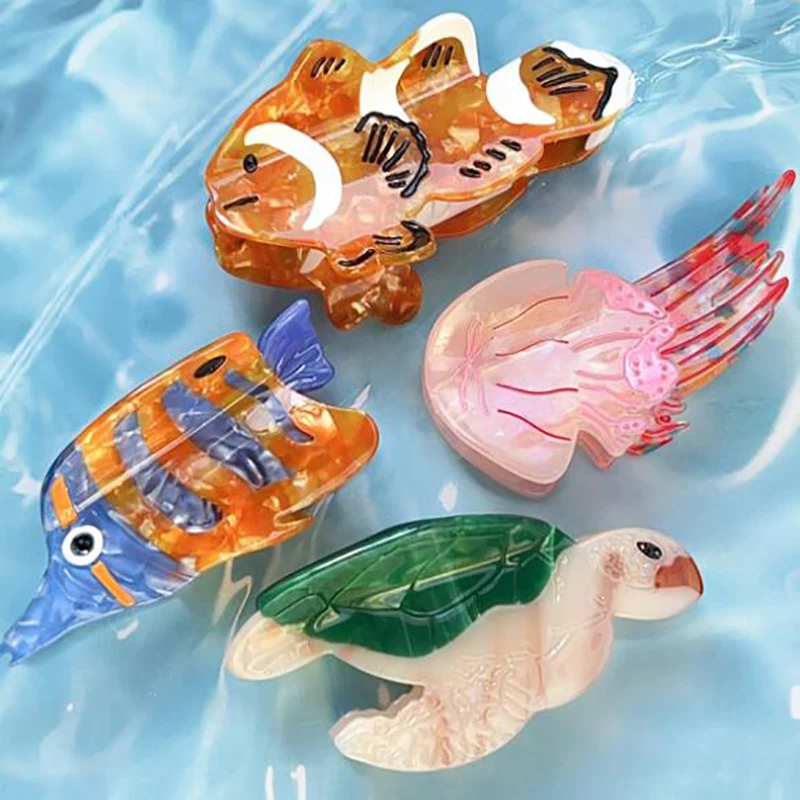 

1pc new fashion acetate hair claw clip Tuna jellyfish grab clip cute ocean cartoon hair accessories