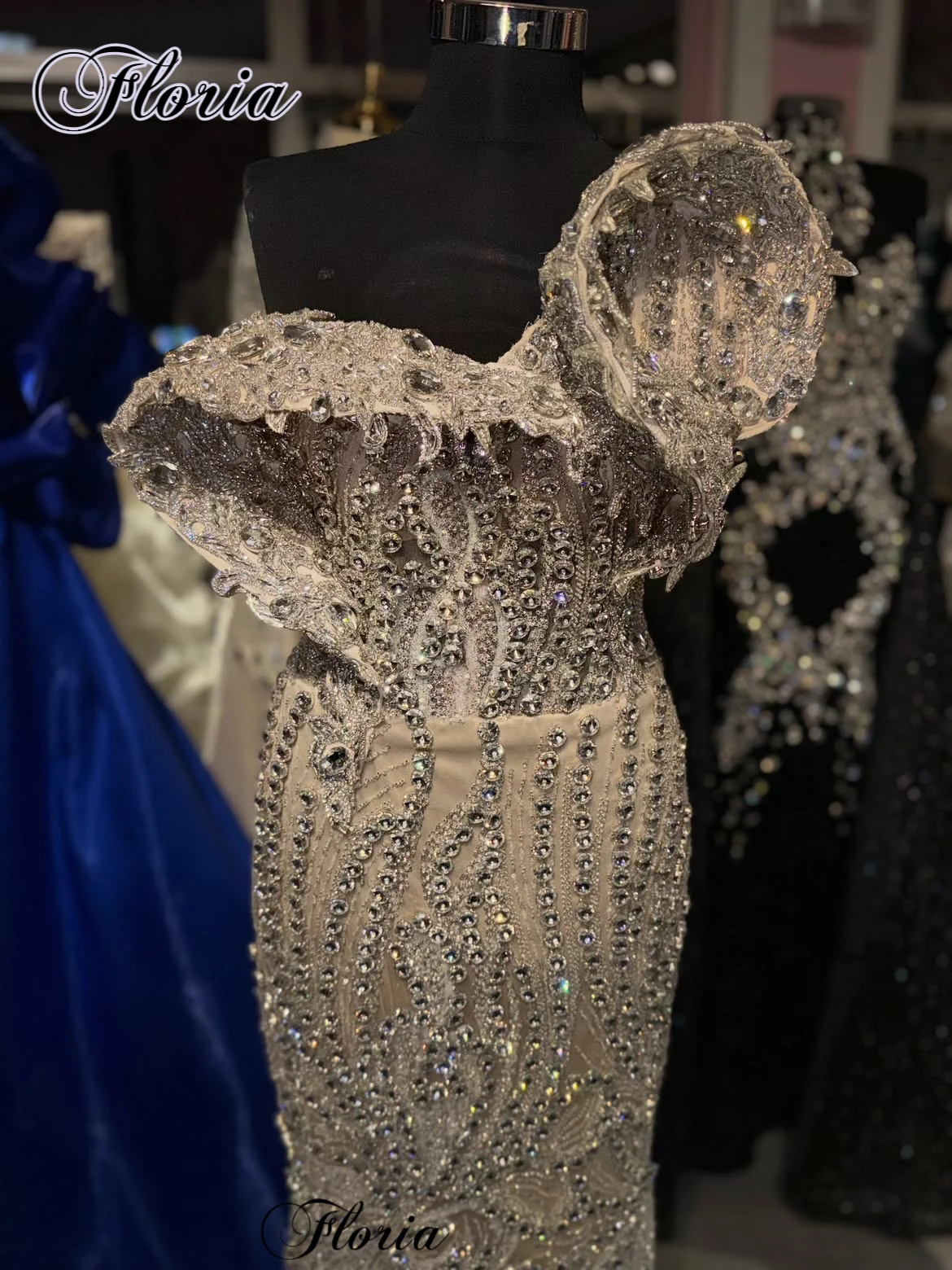 Floor Length Crystals Cocktail Dresses Mermaid Special One Shoulder Prom Dress Awards Ceremony Gown Vestidos Femenino Customized