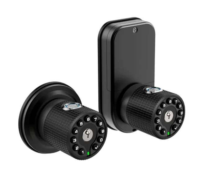 

YH3166 Double Sided Keyless Door Handle Lock With Fingerprint And Keyboard, Smart Door Handle With Dual Cylinder For Exterior