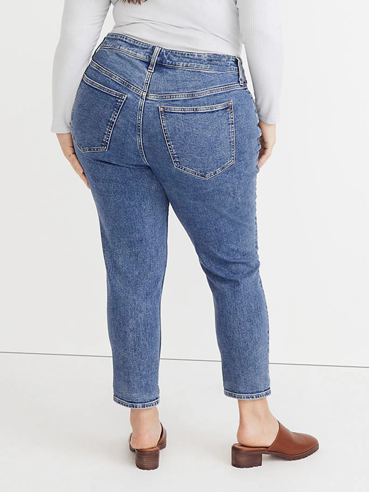 Plus Size Straight Women Jeans High Waist Curvy Lady Women Jeans Washing Full Length Slim Denim Jeans for Mom 100 Kgs Women Jean