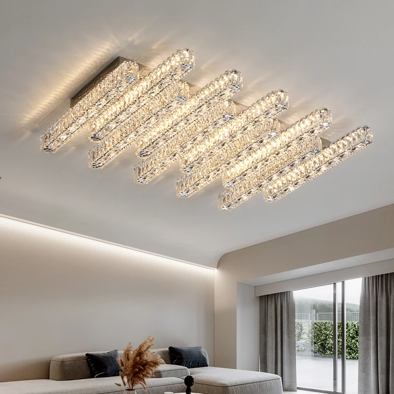 Luxury Modern Ceiling Lamp Interior Decoration Bedroom Living Room Lights Silver Strip Led Gloss Dimmable Crystal Pendant Light