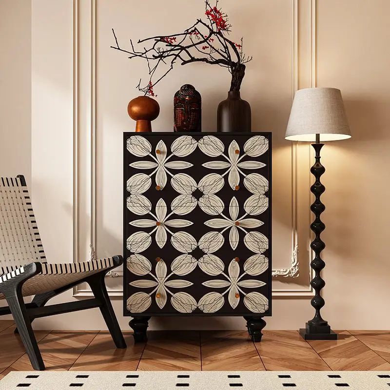 Cassettiera in legno massello in stile retrò francese, soggiorno, divano, armadietto, camera da letto, comodino