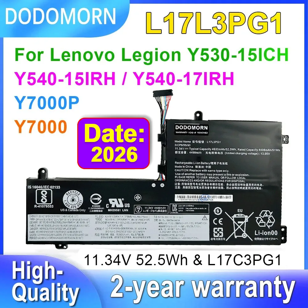 

DODOMORN L17L3PG1 L17M3PG1 L17C3PG1 For Lenovo Legion Y530-15ICH Y540-15IRH Y540-17IRH Y730 Y7000 Y7000P Series Laptop Battery