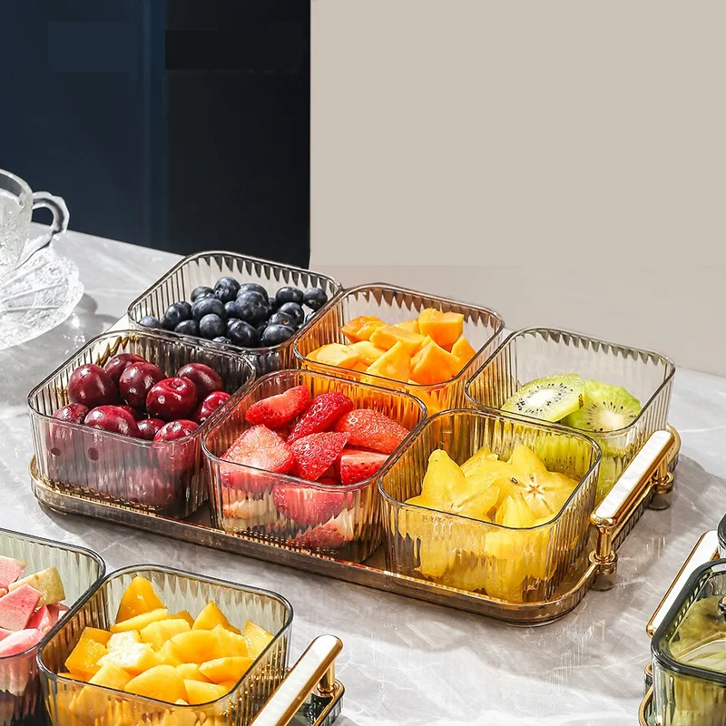 Light Luxury Fruit Plate Partition Platter Living Room Dried Fruit Tray Candy Snack Storage Box Bar Nut Snack Dish Serving Trays