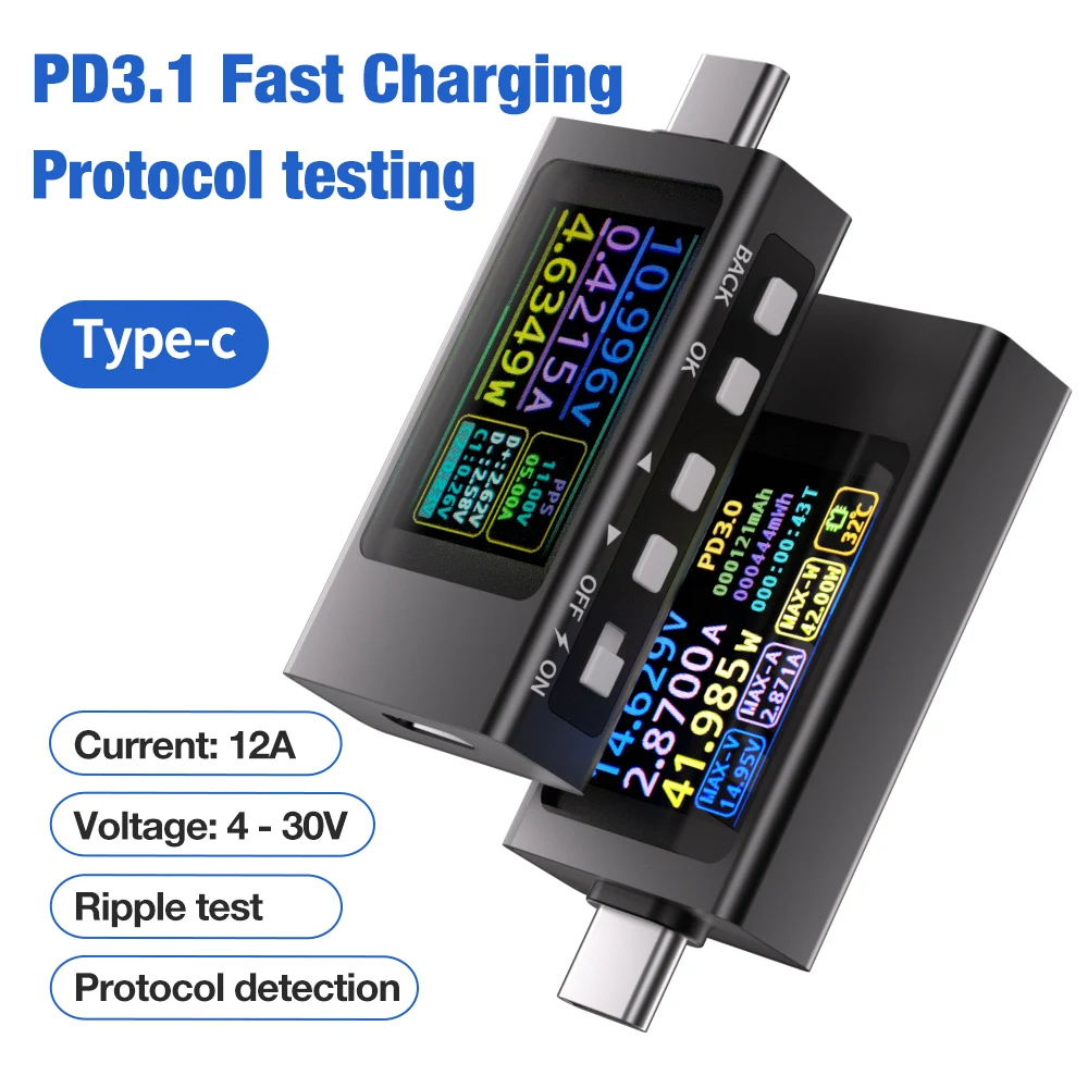 

DC4-30V Type-C тестер цветной экран монитор напряжения тока многофункциональный измеритель мощности вольтметр амперметр для сотового телефона Power Bank