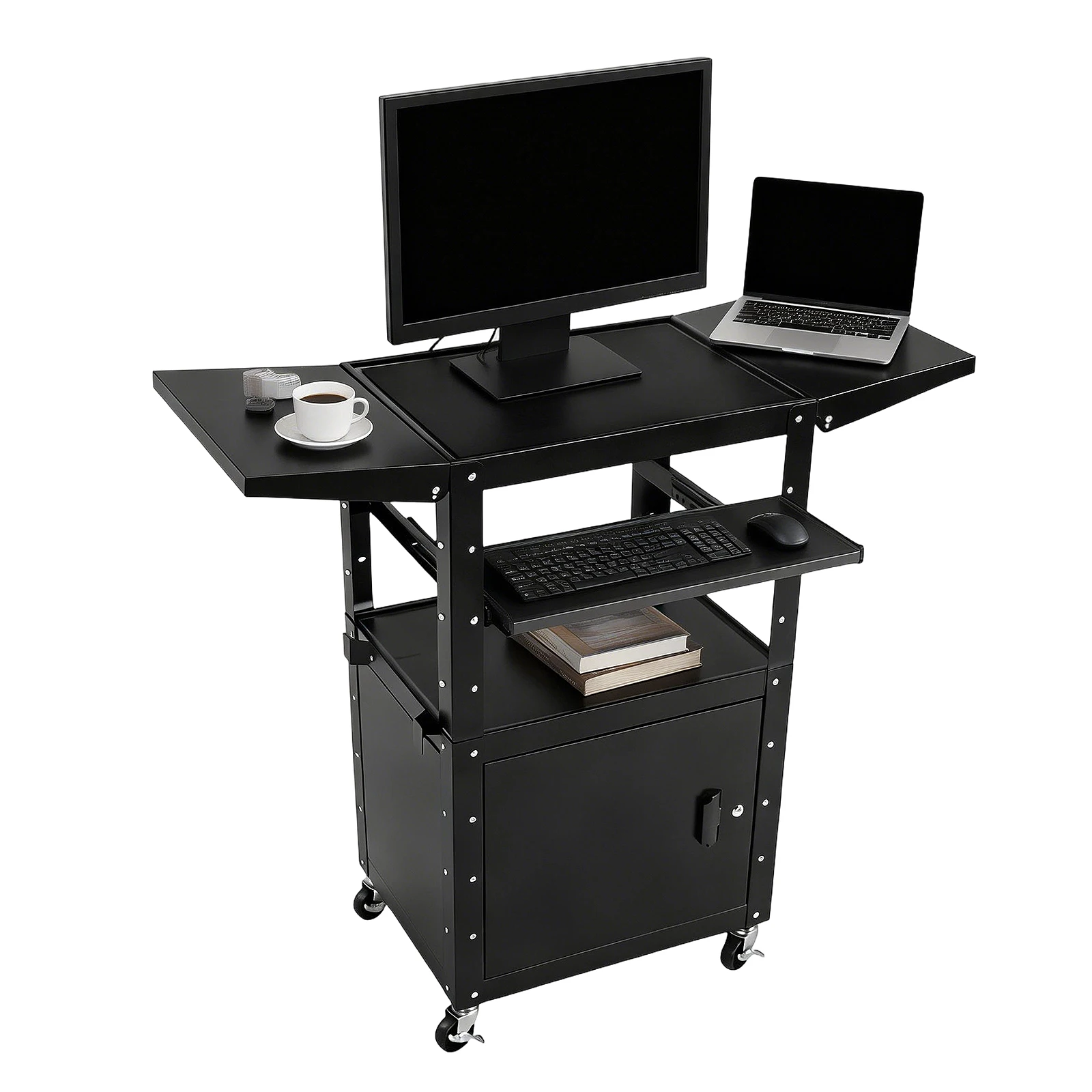 

Printer Craft Cart with Wheels with Locking Cabinet and Keyboard Tray Mobile AV Cart & Stands Height Adjustable 36-44 in 110lbs