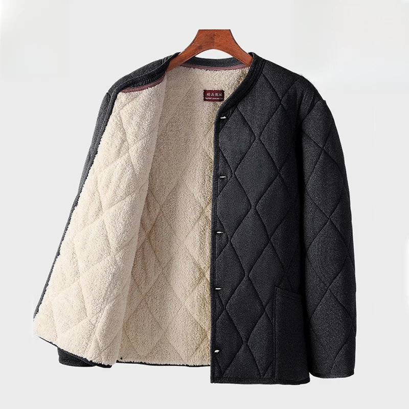 

Thiened Warmth Cotton Jaet for Middle-Aged And ly Men Winter Outerwear eepskin Fce Lined Long Casual Sle Coat