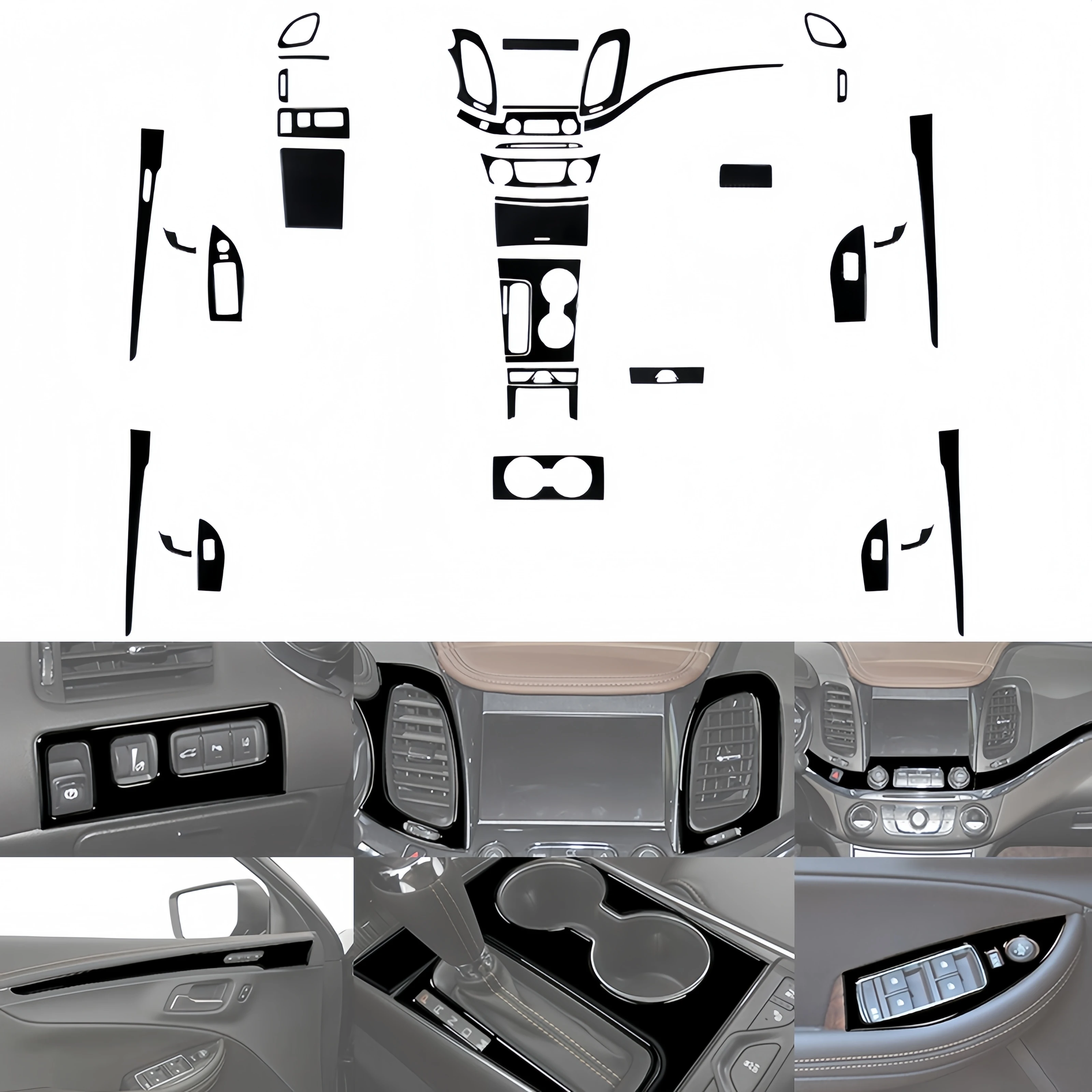 

For Chevrolet Impala 14-20 Piano Black Car Gear Shift Air Outlet Window Lift Door Dashboard Panel Trim Cover Sticker Accessories
