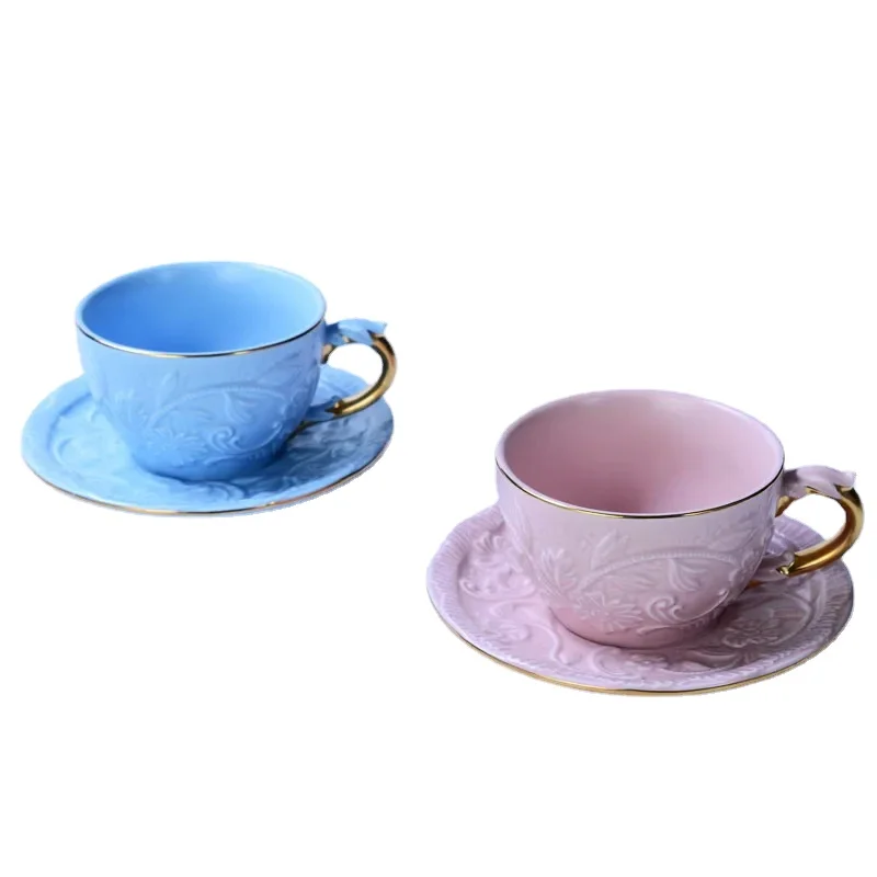 

European-Style Velali Ceramic Embossed Coffee Cup Afternoon Tea Gold Painting Vil * Ari Ceramic Black Tea Cup Saucer Tea Cup