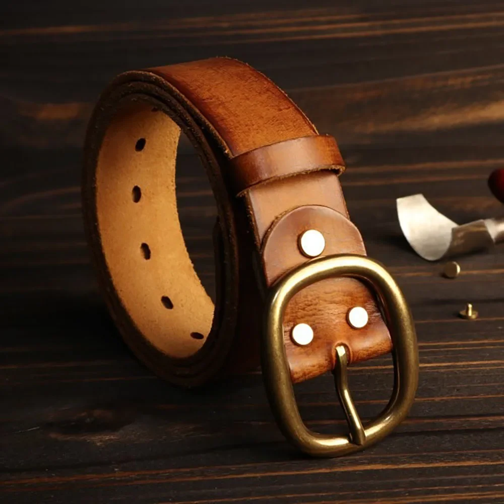 

Классический ремень из натуральной кожи в американском стиле с овальной латунной пряжкой для мужчин шириной 38 мм