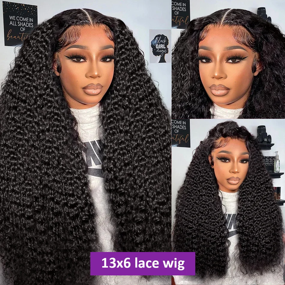 Perruque Deep Wave Lace Front Wig Naturelle Bouclée, Cheveux Humains, 13x4, 13x6, 30 40 Pouces, Densité 250, Transparent, pour Femme Africaine