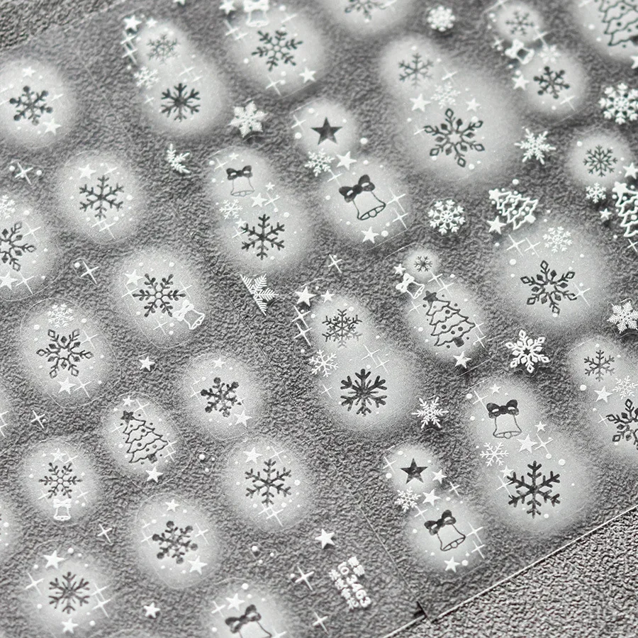 Xmas Winter White Translucent Snowflake Christmas Nail Art Sticker 5D Embossed Relief Self Adhesive Decoration Manicure Decal