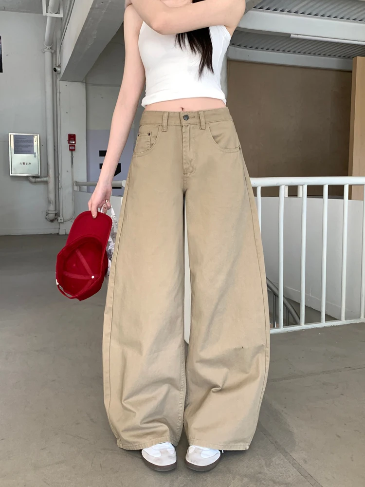 Retro Khaki Weite Jeans für Damen – Sommer 2026 Neuer Stil, Hohe Taille, Lockerer Schnitt, Lässige Lange Hose, Vielseitig, Schick, Amerikanisch