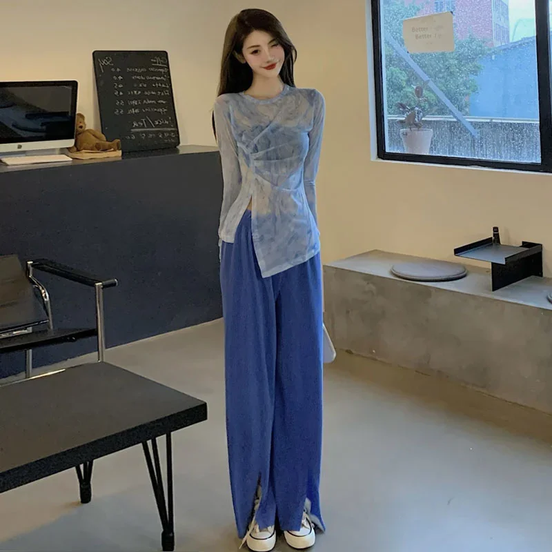 Komplety damskie z szerokimi nogawkami, 2-częściowe zestawy, tanie, codzienne, eleganckie, luksusowe ubrania z rękawami, pełne, szykowne spodnie damskie.