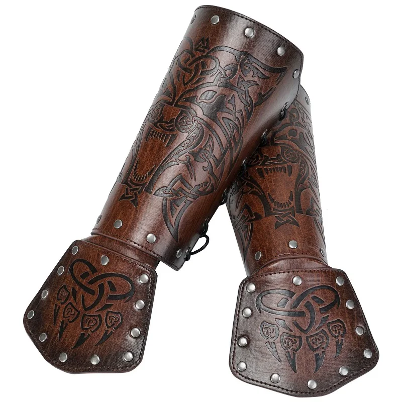 1 szt. Średniowieczny pancerz męski Cosplay ocieplacze na ręce sznurowany wiking piracki rycerz rękawica opaska Bracer Steampunk akcesoria