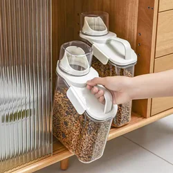 Waterproof-BPA Free 2lb/2.5L Pet Food Storage Container with Measuring Cup and Seal Buckles Plastic Food Dispenser for Dogs Cats